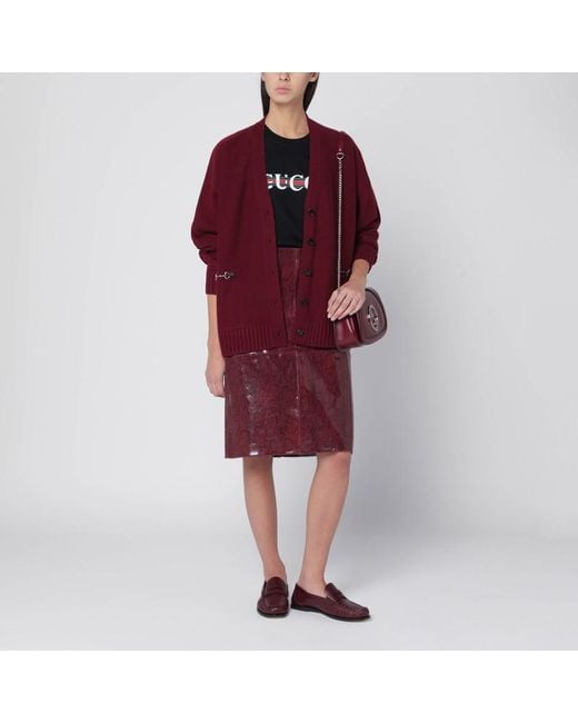 Cardigan bordeaux in lana e cashmere di Gucci in Red