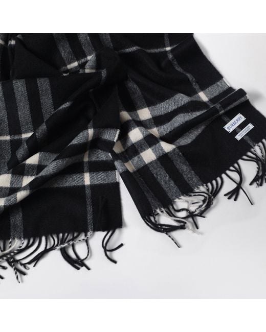 Burberry Black Check Cashmere Scarf for men