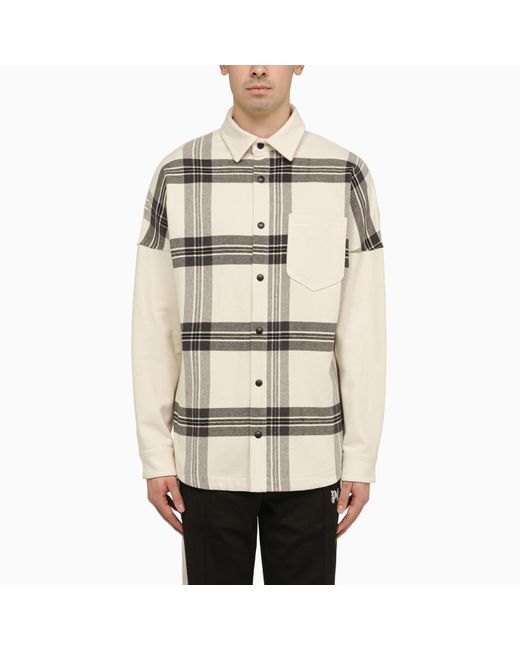 Palm Angels Natural Checked Shirt Jacket With Logo for men