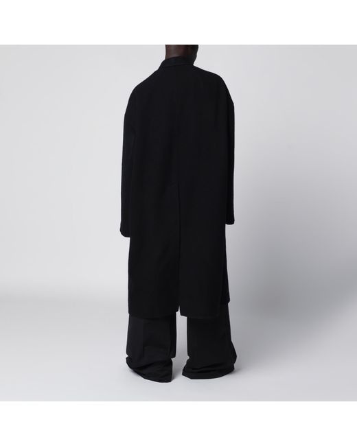 Rick Owens Black Long Single-Breasted Virgin Wool Coat for men
