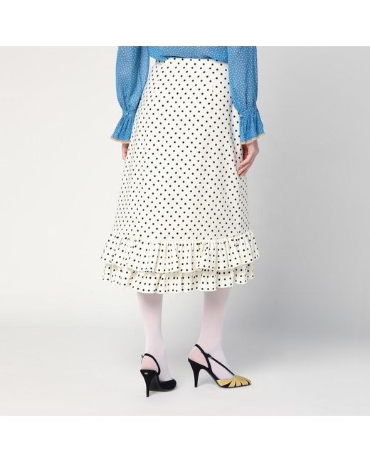 Gonna avorio a pois con balze di Valentino in White