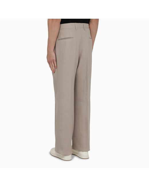 Tagliatore Natural Taupe Linen Trousers for men