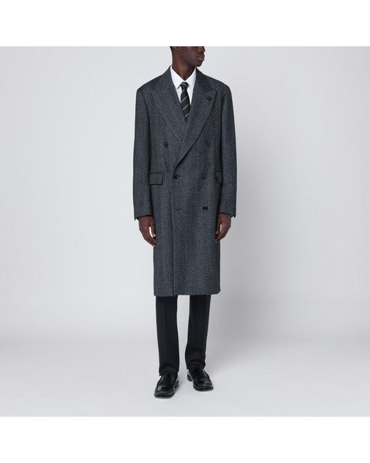 Cappotto doppiopetto a spina di pesce di Lardini in Black da Uomo