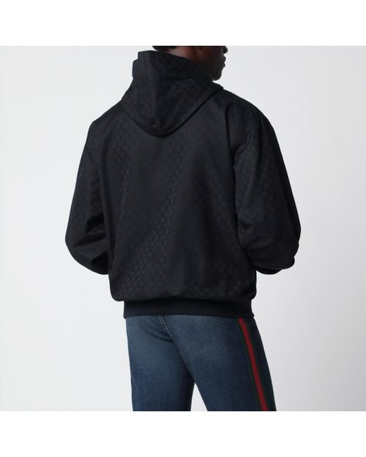 Gucci Black Ultramarine Gg Cotton Canvas Zip Hooded Jacket for men