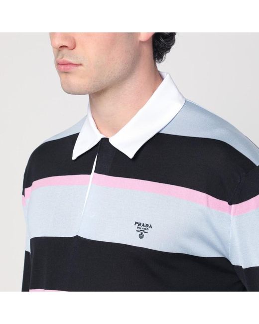 Polo À Rayures En Soie Et Coton Prada pour homme en coloris Blue