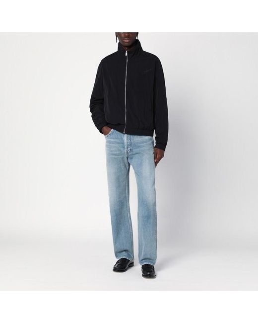 Giacca con zip nera in nylon stropicciato di Saint Laurent in Black da Uomo