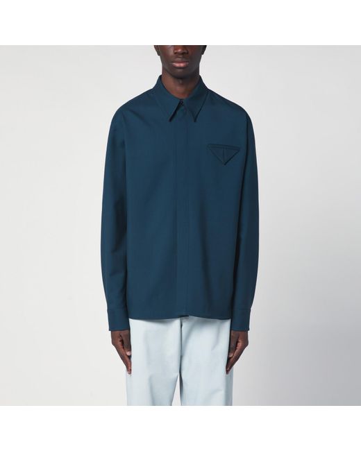 Bottega Veneta Blue Petrol Wool Shirt for men