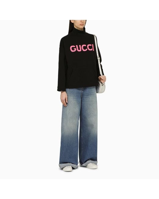 Gucci Black Cotton Logo Turtleneck Sweater
