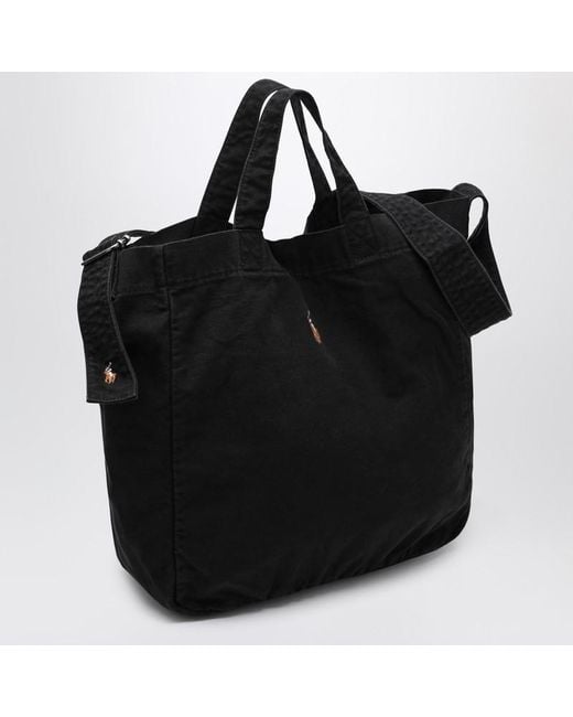Borsa tote grande in canvas nera con logo di Polo Ralph Lauren in Black da Uomo