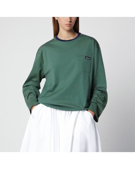Miu Miu Green Striped Cotton Sweater