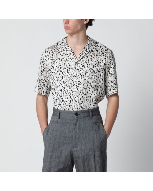 Dries Van Noten Gray Viscose Shirt With/Ecru Pattern for men