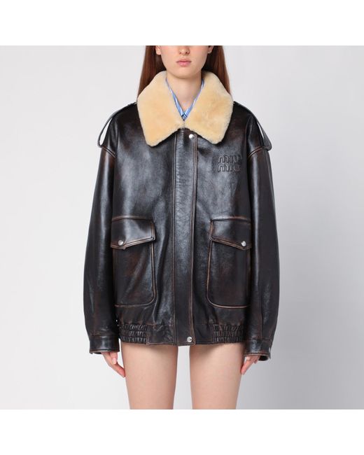 Miu Miu Black Nappa Leather Bomber Jacket