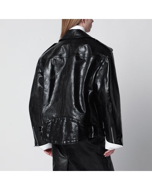 Saint Laurent Black Pebbled Leather Biker Jacket
