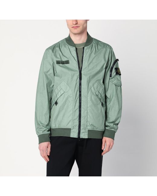 Stone Island Green Bomber Jacket In Lightweight Technical Fabric for men