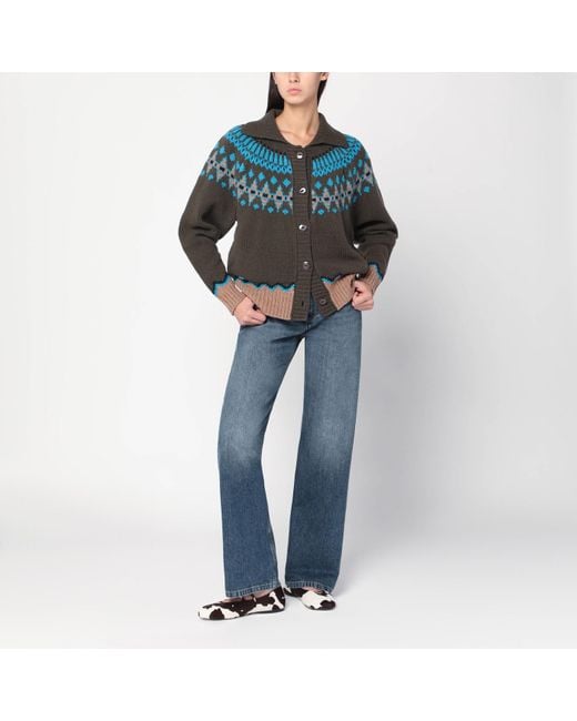Alanui Gray Fair Isle Patterned Cardigan