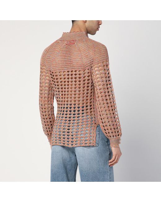 Valentino Blue Openwork Sweater In Linen Blend for men