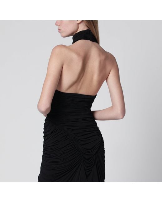 Francesco Murano Black Draped Viscose-Blend Bodysuit