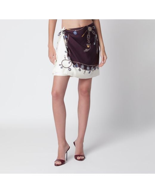Versace Red Stolen Jewels Printed Silk Twill Mini Skirt