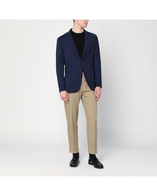 Santaniello Blue Wool Blend Single Breasted Jacket for men
