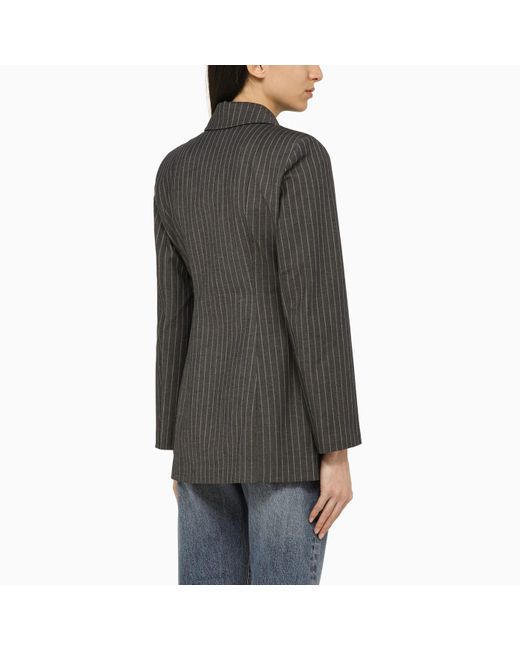 Ganni Gray Single Breasted Jacket With Stripes