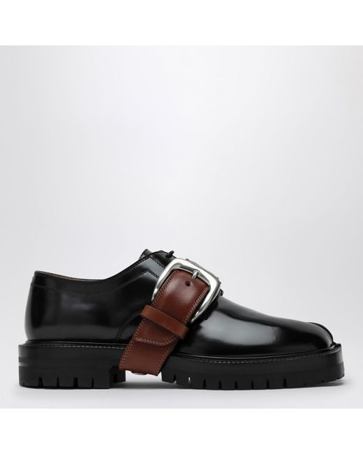 Maison Margiela Black Tabi Cut-Out Derby Dress Shoes With Adjustable Strap