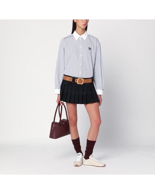 Mini-Jupe Plissée Bleu/Vert En Laine Miu Miu en coloris Black