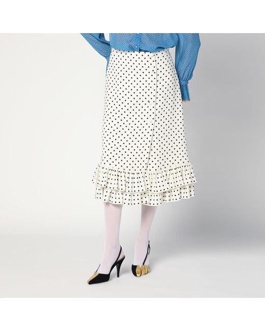 Gonna avorio a pois con balze di Valentino in White