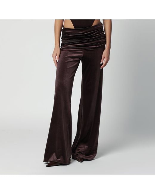 ANDAMANE Black Velvet-Effect Trousers With Draped Waistband