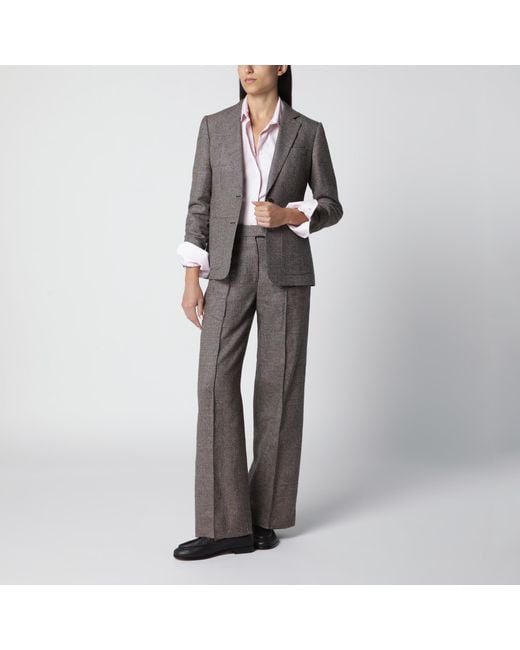 Burberry Gray Prince Of Wales Wool-Blend Trousers