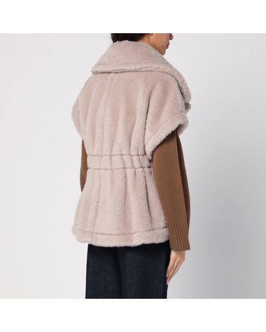 Max Mara Brown Short Teddy Coat In Alpaca And Sand-coloured Wool