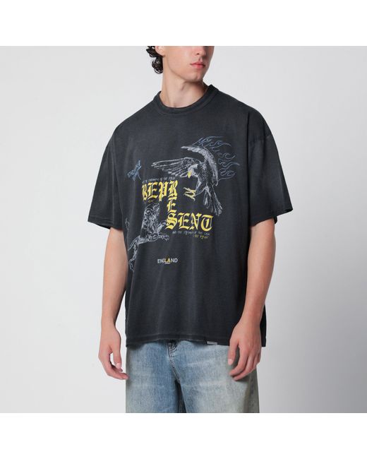 Represent Black Faded T-Shirt With Eagle Logo Print for men