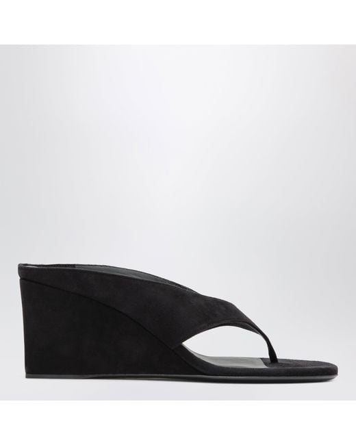Alaïa Black Suede Goat Leather Wedge Thong Mules