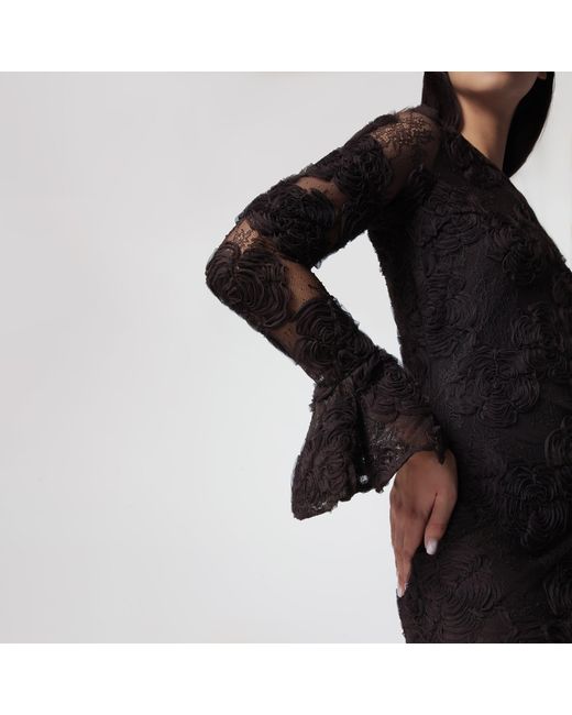 ROTATE BIRGER CHRISTENSEN Black Dark 3D Flower Floral Lace Mini Dress