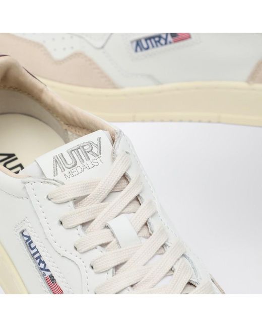 Autry White Medalist Sneakers Aus Weißem/Burgunderrotem Leder Und Wildleder