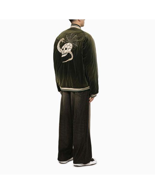 Maison Mihara Yasuhiro Black Green Cotton Bomber Jacket With Embroideries for men