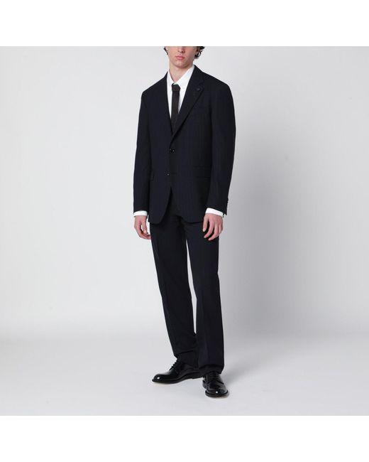 Lardini Black Pinstripe Wool Single-Breasted Suit for men
