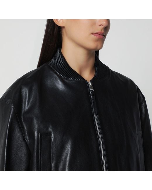 Arma Black Hannah Cropped Leather Bomber Jacket