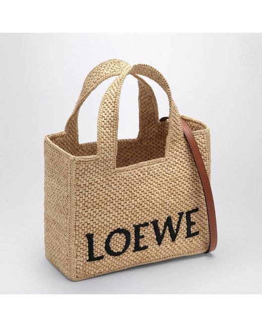 Loewe Metallic Font Tote Small Raffia Bag