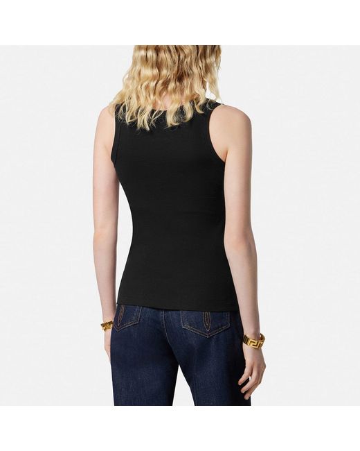Versace Black Stretch Ribbed Cotton Tank Top