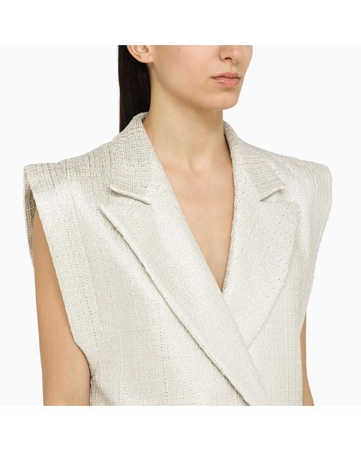 FEDERICA TOSI White Silver Double-breasted Cotton-blend Waistcoat