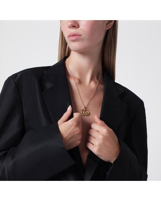 Gucci Metallic Gg Marmont Necklace With-Tone Double G Pendant