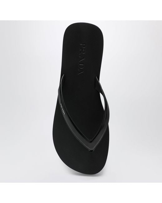 Prada Black Brushed Leather Flip-Flop Sandals for men