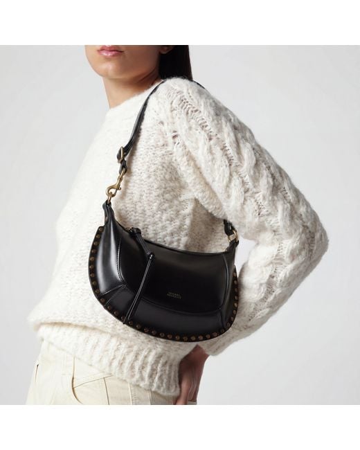 Isabel Marant Black Oskan Moon Studded Calfskin Leather Bag