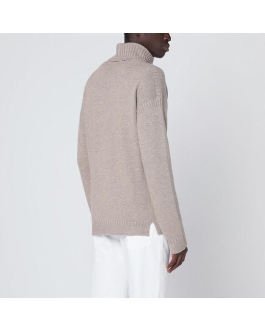 Loro Piana Brown Greige Cashmere Turtleneck Sweater for men