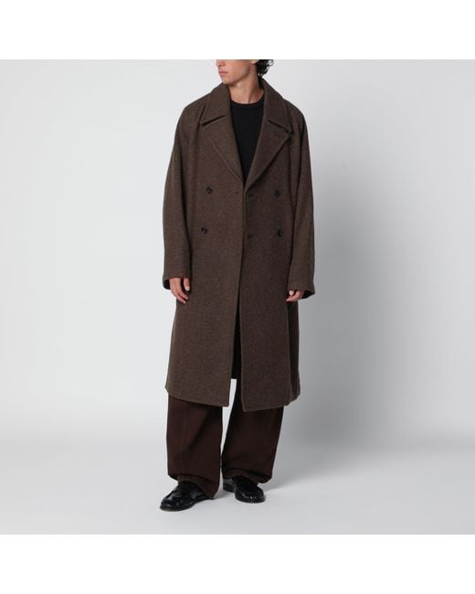 Lemaire Brown Long Double-Breasted Mud Wool And Alpaca Coat for men