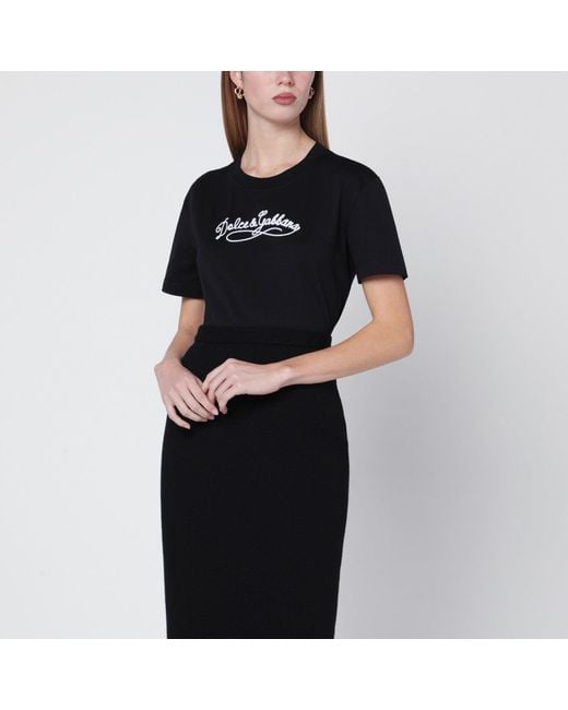 Dolce & Gabbana Black Jersey Tshirt With Embroidery
