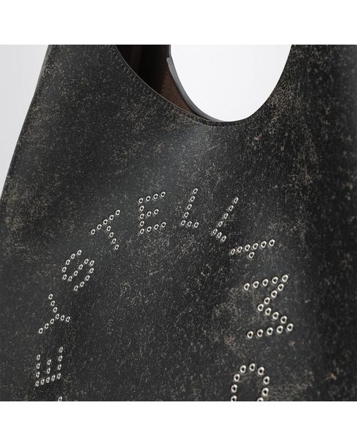 Borsa hobo grande effetto invecchiato con logo di Stella McCartney in Black