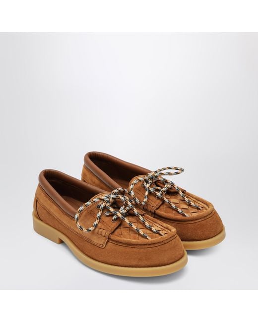 Bottega Veneta Brown Pier Boat Shoes With Intrecciato Detail for men
