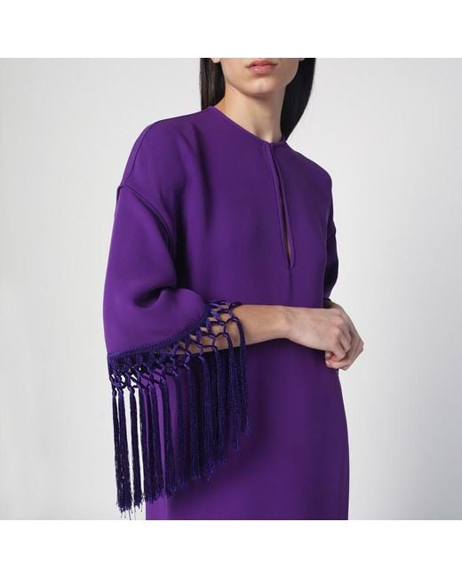 Valentino Purple Silk Dress With Fringes
