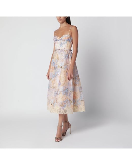 Zimmermann Pink Valiant Hydrangea Silk Linen Midi Dress